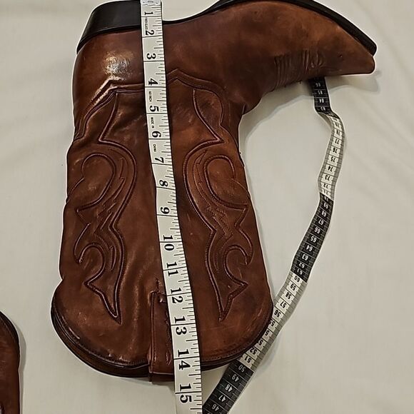 - Vintage DAN POST Men's Western Brown Bexar Rust Saddle Snip Toe Cowboy B… - Picture 12 of 13